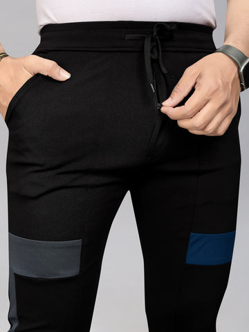 Drawstring Black Color Lycra Blend 2 pocket Men's Track Pant
