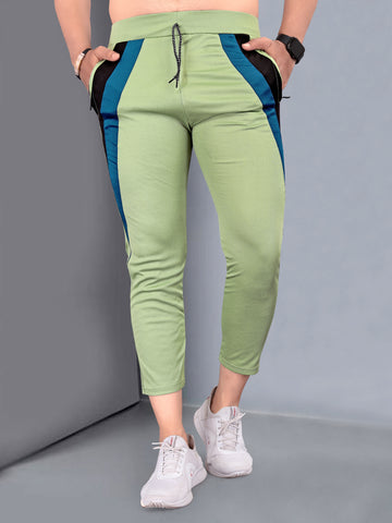 Drawstring Green Color Lycra Blend 2 zipper pocket Men's Track Pant