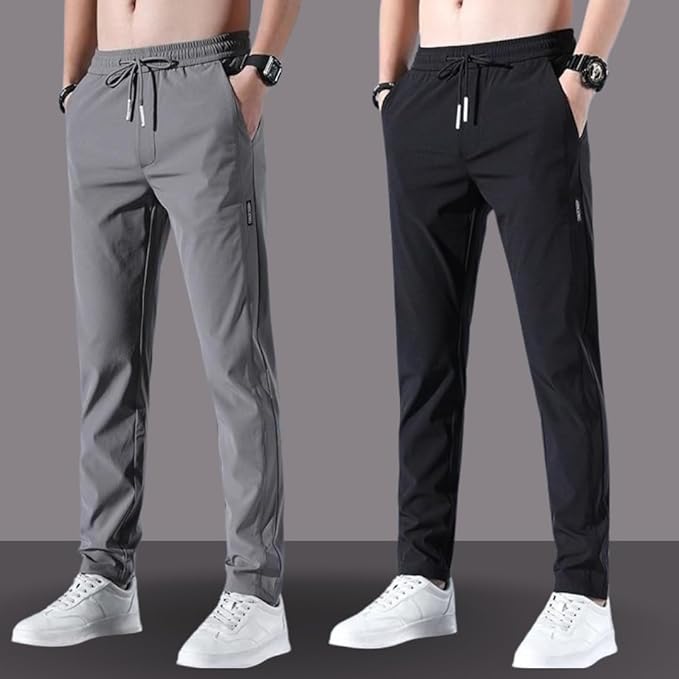 Men Straight Track Pants with Elasticated Drawstring Waist For Men