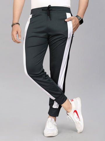 Drawstring Grey White Color Lycra Blend 2 pocket Men's Track Pant