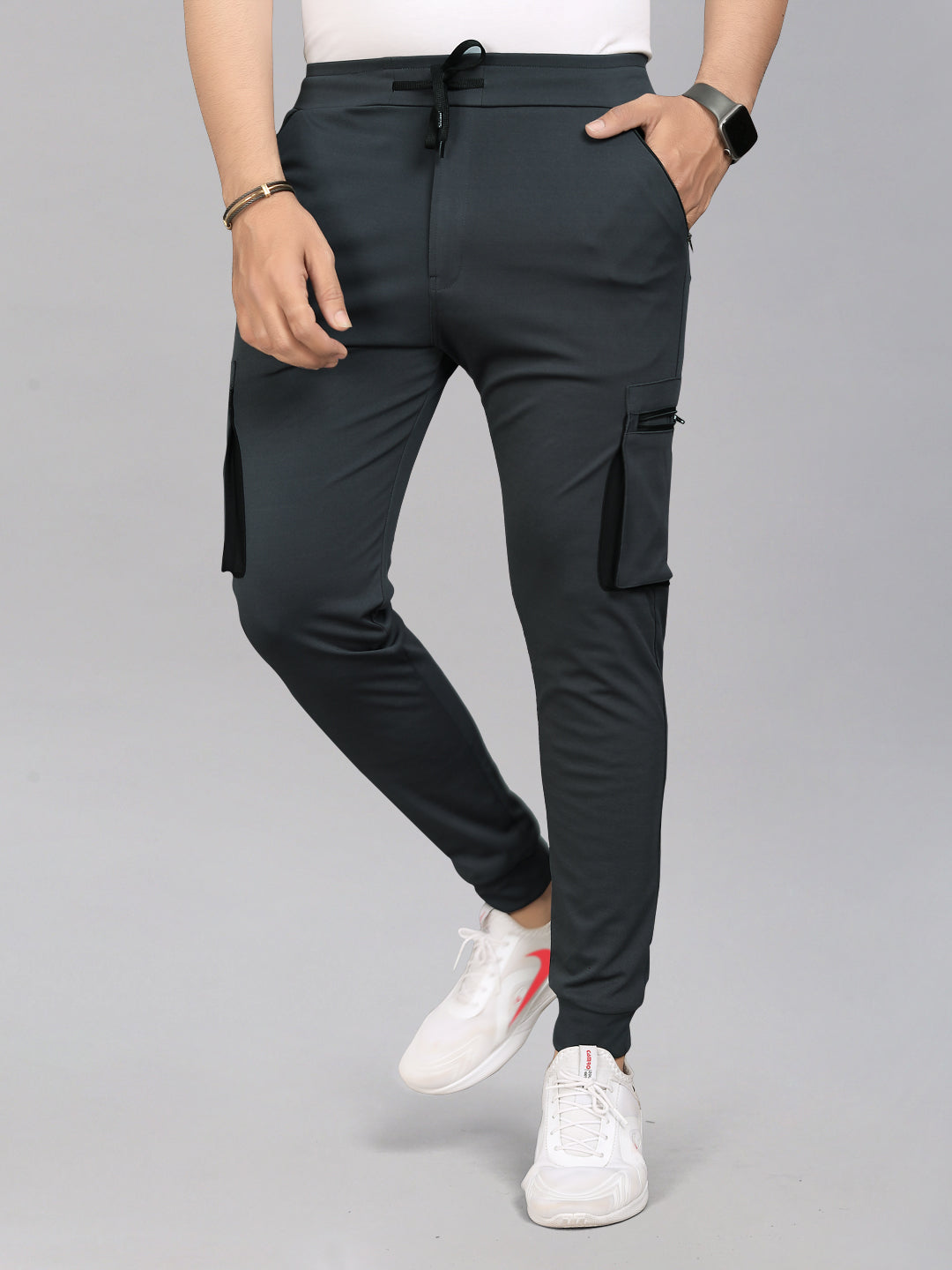 Drawstring Grey Color Lycra Blend 2 pocket Men's Track Pant