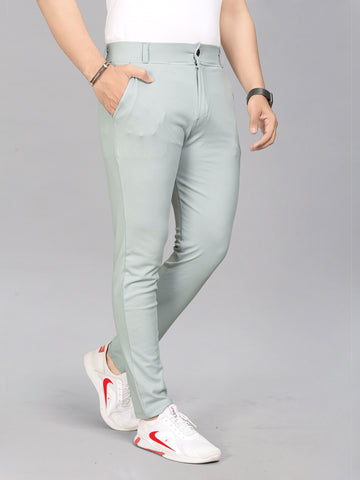 Lycra Blend Green - White Color Men Track Pant