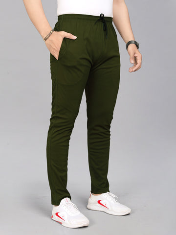 Drawstring Green Color Lycra Blend 2 pocket Men's Track Pant