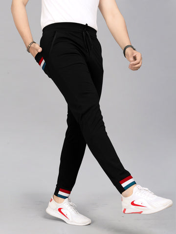 Drawstring Black Color Lycra Blend 2 pocket Men's Track Pant