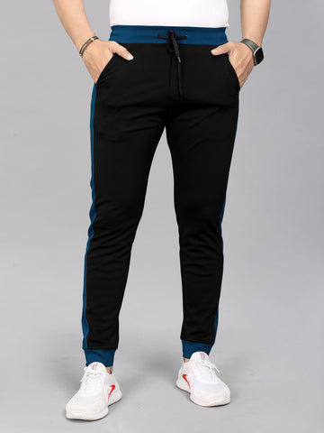 Drawstring Black - Blue Color Lycra Blend 2 pocket Men's Track Pant