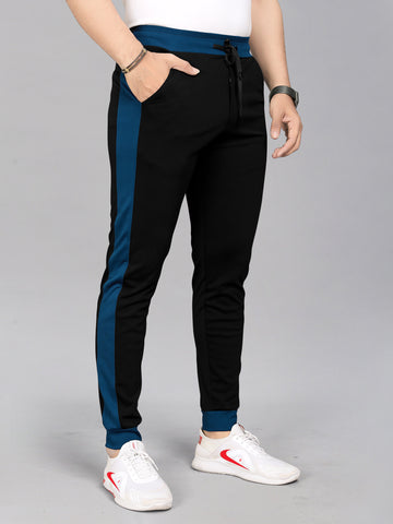 Drawstring Black - Blue Color Lycra Blend 2 pocket Men's Track Pant