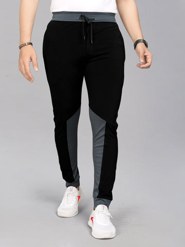 Lycra Blend Black - Grey Color Solid Men Track Pant