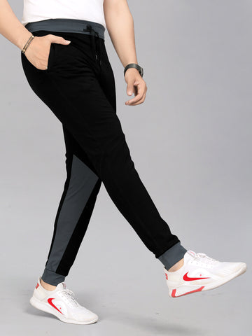 Lycra Blend Black - Grey Color Solid Men Track Pant