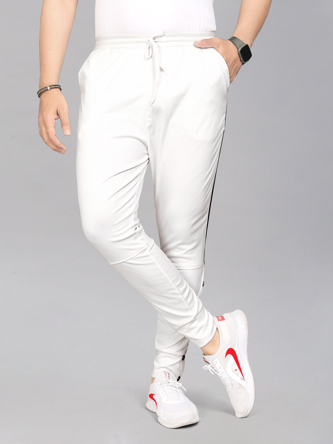 Lycra Blend White Color Men Track Pant