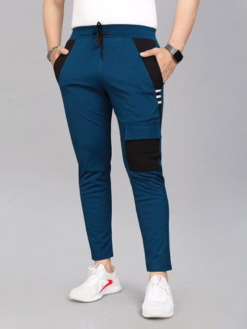 Drawstring Blue Color Lycra Blend 2 pocket Men's Track Pant