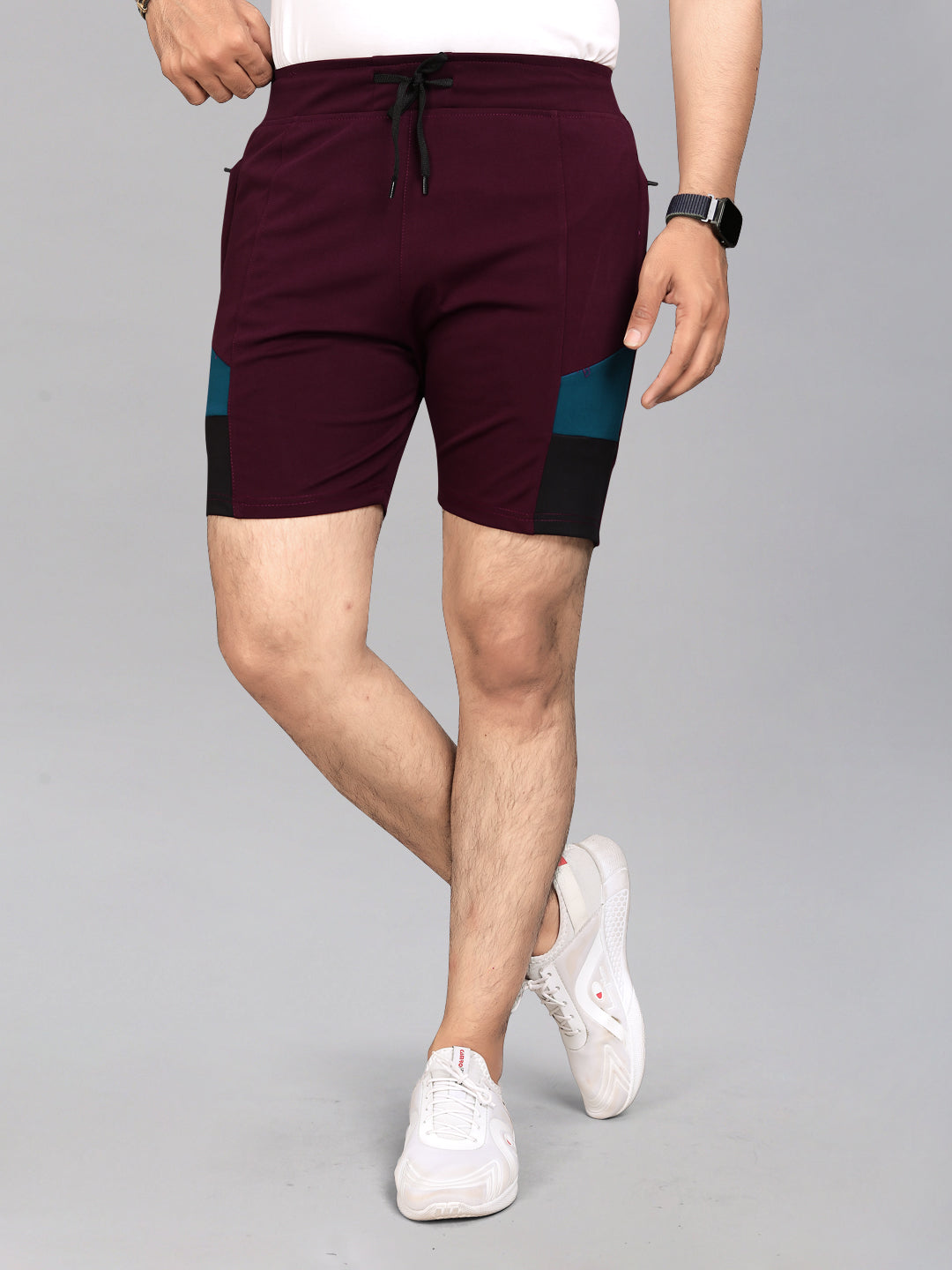 Lycra Blend Maroon Color Solid Men's Shots.