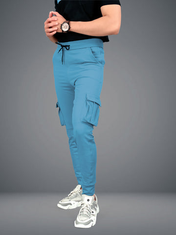 Lycra Blend Light Blue Color Solid Men Track Pant