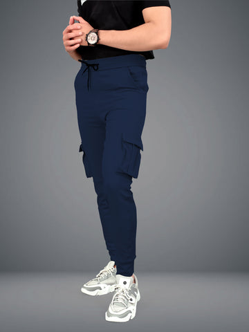 Lycra Blend Blue Color Solid Men Track Pant