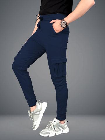 Lycra Blend Blue Color Solid Men Track Pant