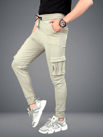 Lycra Blend Beige Color Solid Men Track Pant