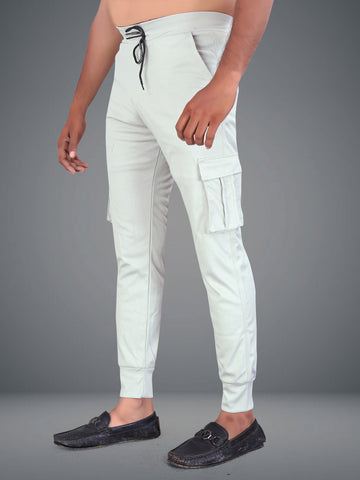 Lycra Blend White Color Solid Men Track Pant