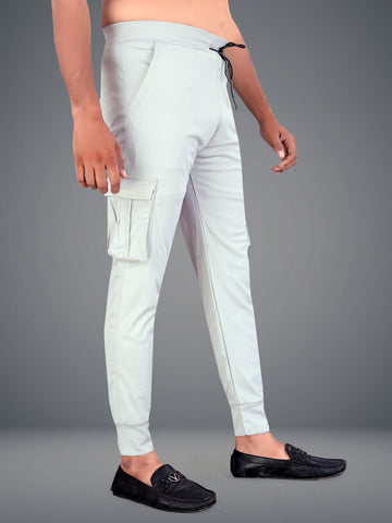 Lycra Blend White Color Solid Men Track Pant