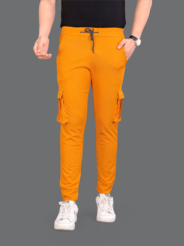 Lycra Blend Orange Color Solid Men Track Pant