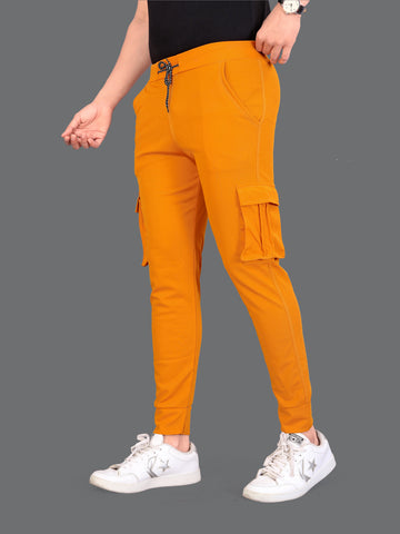 Lycra Blend Orange Color Solid Men Track Pant