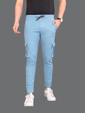 Lycra Blend Light Blue Color Solid Men Track Pant