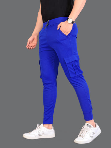 Lycra Blend Blue Color Solid Men Track Pant